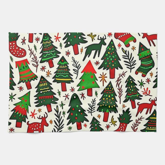 Vibrant Christmas Pattern Art Print Kitchen Towel (Horizontal)