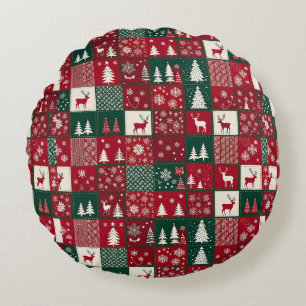 Vibrant Christmas Pattern Round Pillow