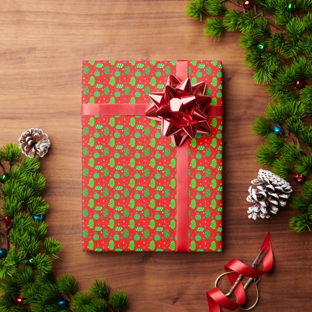 Vibrant Christmas trees and snowflakes pattern Wrapping Paper (Holiday Gift)