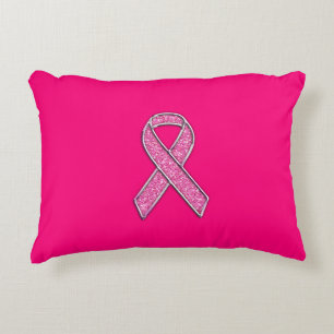 Vibrant Chrome Glitter Style Pink Ribbon Awareness Decorative Pillow