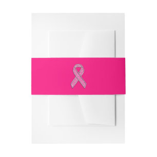 Vibrant Chrome Glitter Style Pink Ribbon Awareness Invitation Belly Band