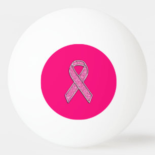 Vibrant Chrome Glitter Style Pink Ribbon Awareness Ping Pong Ball