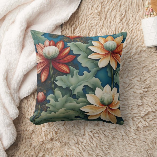 Vibrant Chrysanthemum Design Throw Pillow (Blanket)