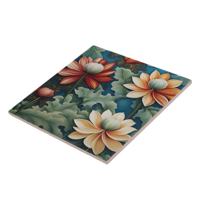 Vibrant Chrysanthemum Design Tile (Side)
