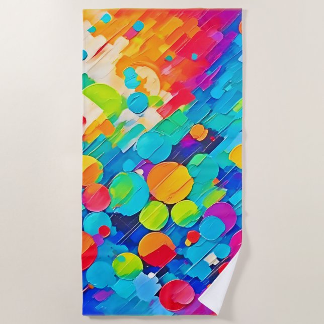 Vibrant Circle Dance Art Beach Towel (Front)