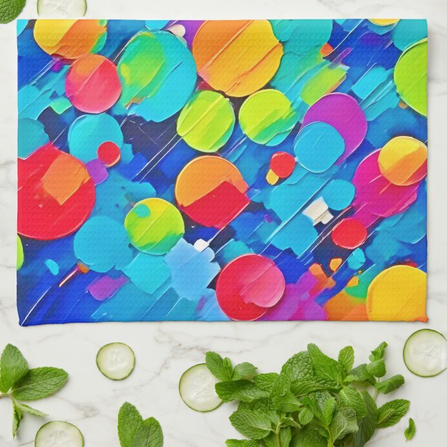 Vibrant Circle Dance Art Kitchen Towel (Folded)