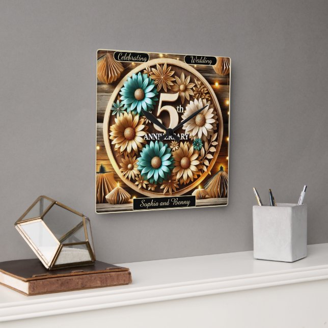 Vibrant Circle: Fifth Anniversary Design Square Wall Clock (Office)