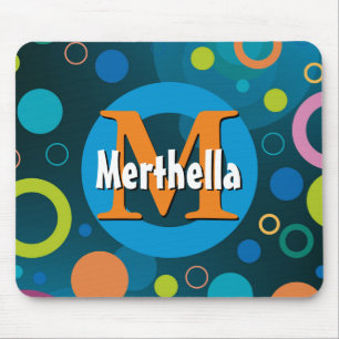 Vibrant Circles Rings Retro Personalized BLUE Mouse Pad