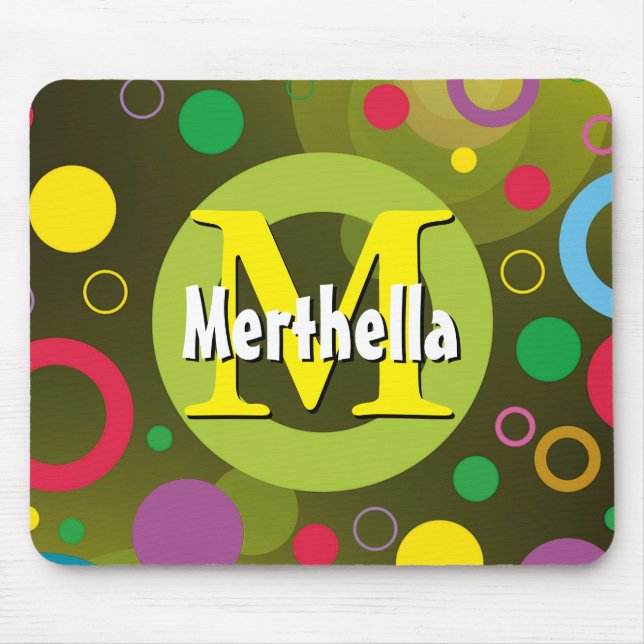 Vibrant Circles Rings Retro Personalized GREEN Mouse Pad (Front)