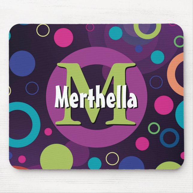 Vibrant Circles Rings Retro Personalized PURPLE Mouse Pad (Front)