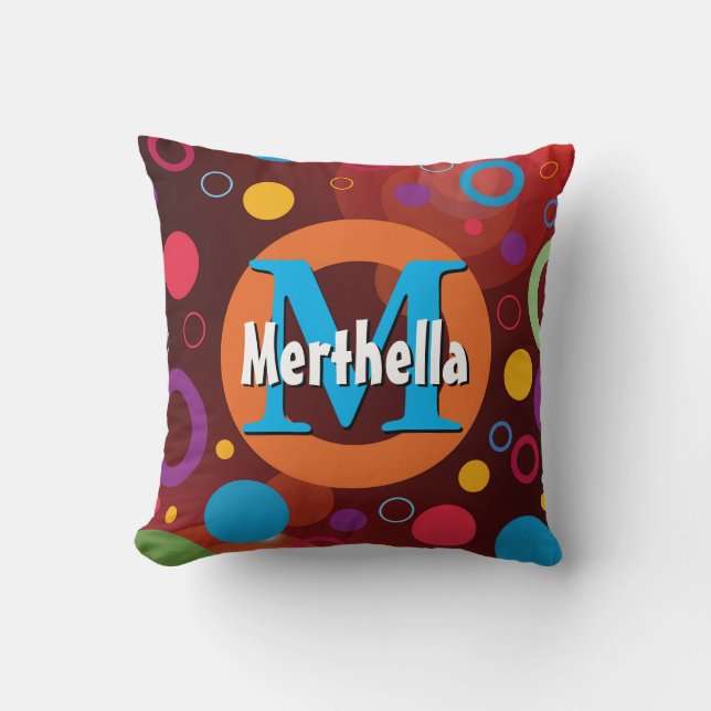 Vibrant Circles Rings Retro Personalized Throw Pillow (Front)