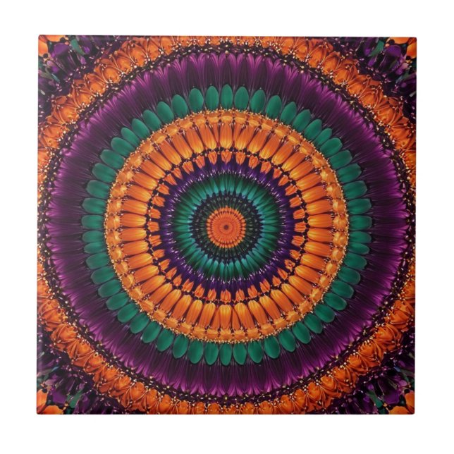 Vibrant Circular Orange, Teal, Purple, Green Tile (Front)