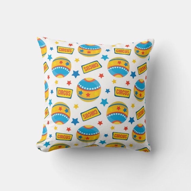 Vibrant Circus Ball and Star Pattern Throw Pillow (Front)