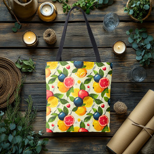 Vibrant Citrus and Berry & Personalized Initials Tote Bag