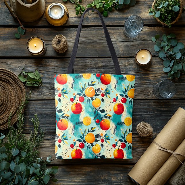 Vibrant Citrus and Cherry - Personalized Initials Tote Bag (Creator Uploaded)