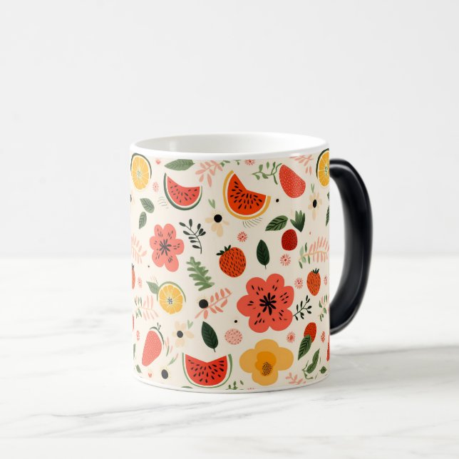 Vibrant Citrus & Floral Pattern Magic Mug (Front Right)