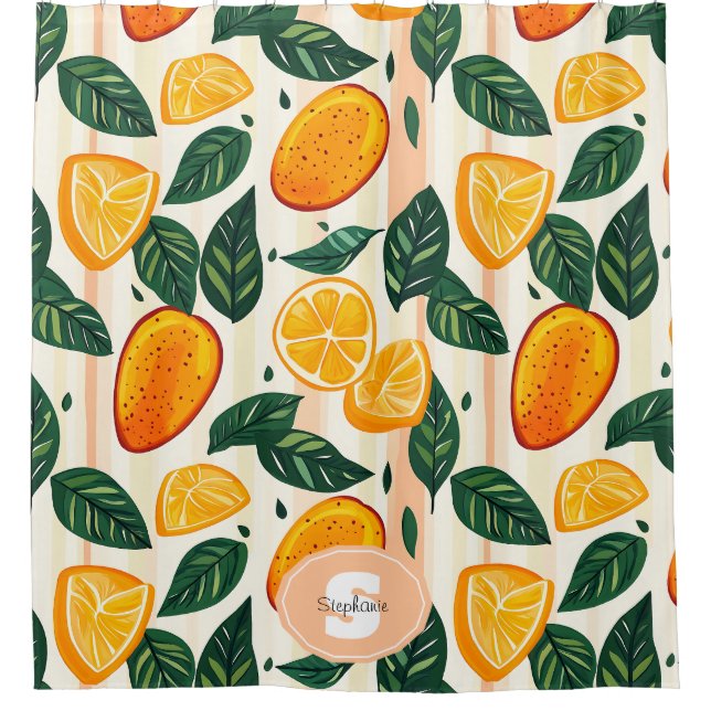 Vibrant Citrus Fruit Pattern with Green Leaves (Front)
