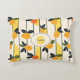 Vibrant Citrus Fruit Pattern with Green Leaves (2) Accent Pillow