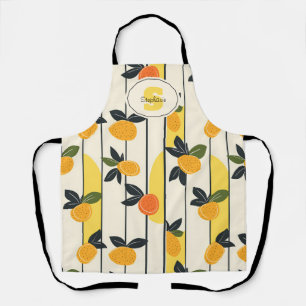 Vibrant Citrus Fruit Pattern with Green Leaves (2) Apron