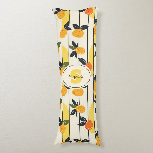 Vibrant Citrus Fruit Pattern with Green Leaves (2) Body Pillow (Front Vertical)