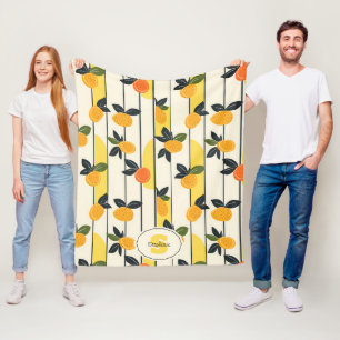 Vibrant Citrus Fruit Pattern with Green Leaves (2) Fleece Blanket