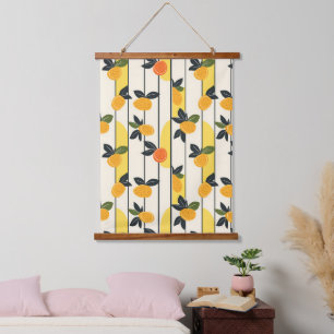 Vibrant Citrus Fruit Pattern with Green Leaves (2) Hanging Tapestry