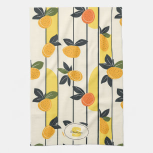Vibrant Citrus Fruit Pattern with Green Leaves (2) Kitchen Towel