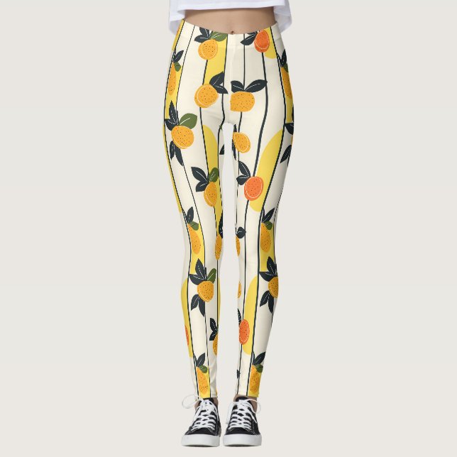 Vibrant Citrus Fruit Pattern with Green Leaves (2) Leggings (Front)