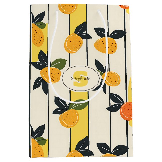 Vibrant Citrus Fruit Pattern with Green Leaves (2) Medium Gift Bag (Front)