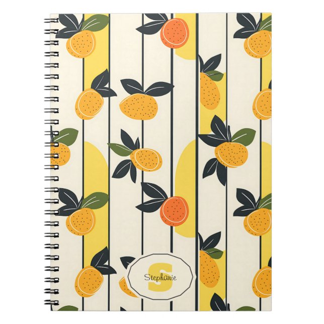 Vibrant Citrus Fruit Pattern with Green Leaves (2) Notebook (Front)