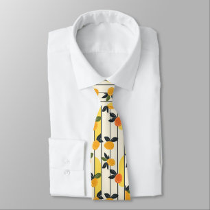 Vibrant Citrus Fruit Pattern with Green Leaves (2) Tie