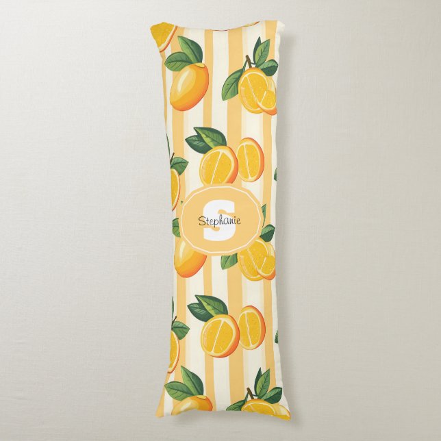Vibrant Citrus Fruit Pattern with Green Leaves (3) Body Pillow (Front Vertical)