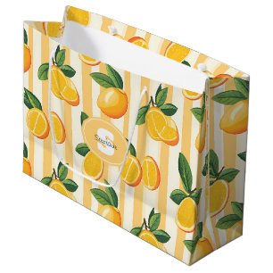 Vibrant Citrus Fruit Pattern with Green Leaves (3) Large Gift Bag