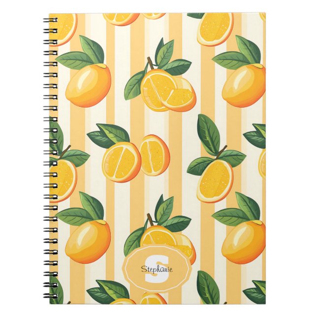 Vibrant Citrus Fruit Pattern with Green Leaves (3) Notebook (Front)