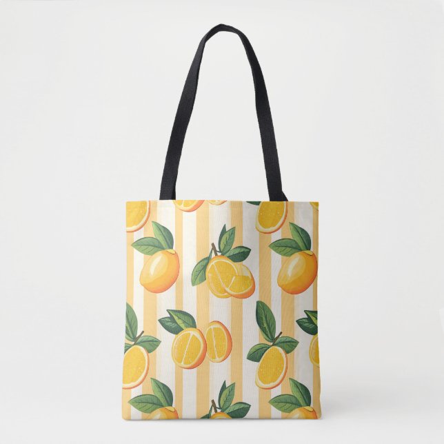 Vibrant Citrus Fruit Pattern with Green Leaves (3) Tote Bag (Front)