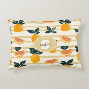 Vibrant Citrus Fruit Pattern with Green Leaves (4) Accent Pillow