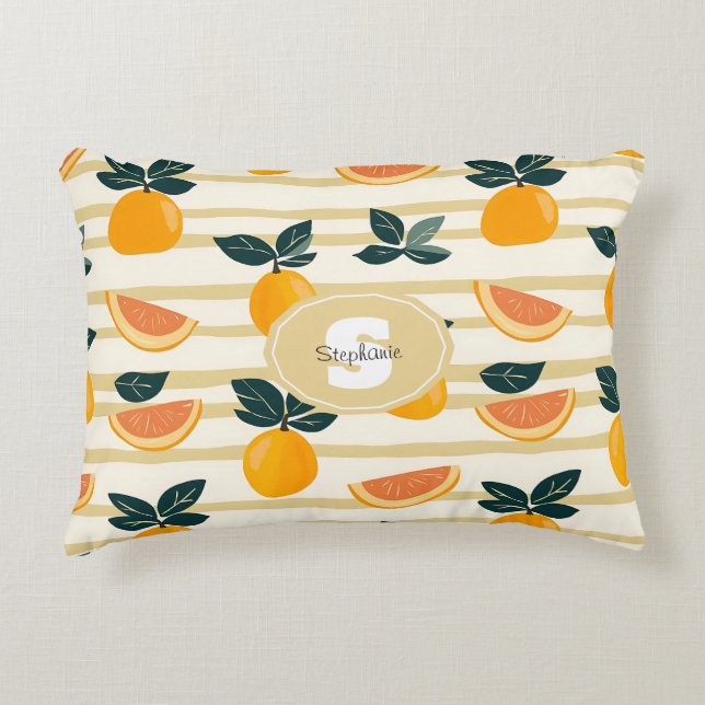 Vibrant Citrus Fruit Pattern with Green Leaves (4) Accent Pillow (Front)