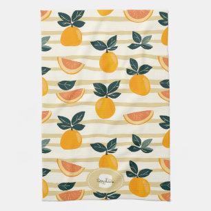 Vibrant Citrus Fruit Pattern with Green Leaves (4) Kitchen Towel