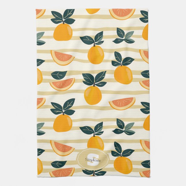 Vibrant Citrus Fruit Pattern with Green Leaves (4) Kitchen Towel (Vertical)