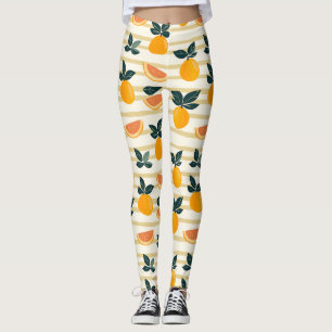 Vibrant Citrus Fruit Pattern with Green Leaves (4) Leggings
