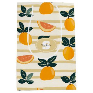 Vibrant Citrus Fruit Pattern with Green Leaves (4) Medium Gift Bag