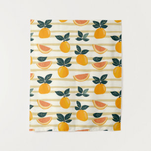 Vibrant Citrus Fruit Pattern with Green Leaves (4) Tapestry