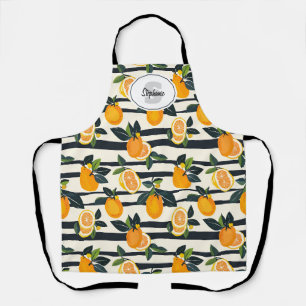Vibrant Citrus Fruit Pattern with Green Leaves (5) Apron