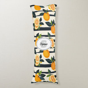 Vibrant Citrus Fruit Pattern with Green Leaves (5) Body Pillow