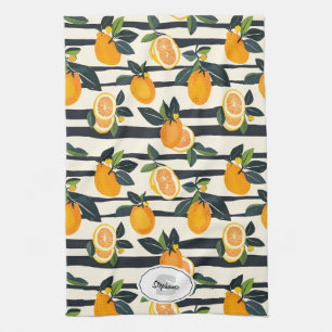 Vibrant Citrus Fruit Pattern with Green Leaves (5) Kitchen Towel