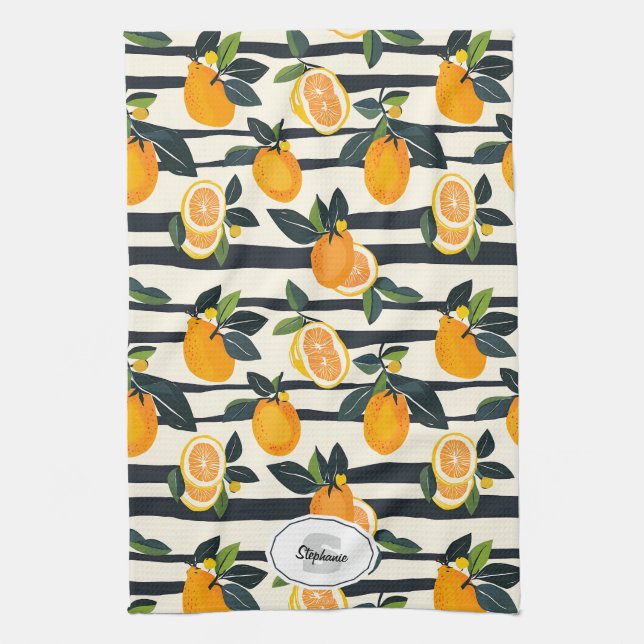 Vibrant Citrus Fruit Pattern with Green Leaves (5) Kitchen Towel (Vertical)