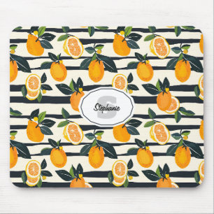 Vibrant Citrus Fruit Pattern with Green Leaves (5) Mouse Pad