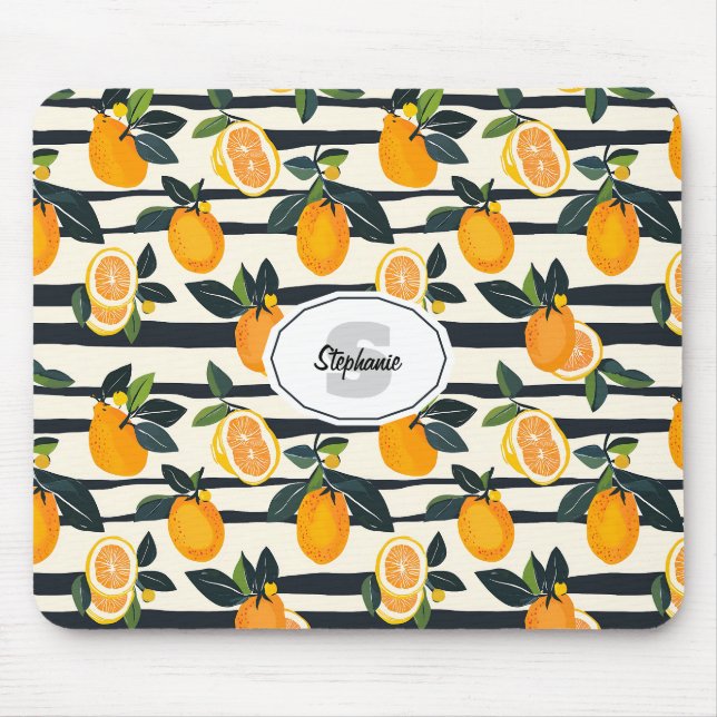Vibrant Citrus Fruit Pattern with Green Leaves (5) Mouse Pad (Front)