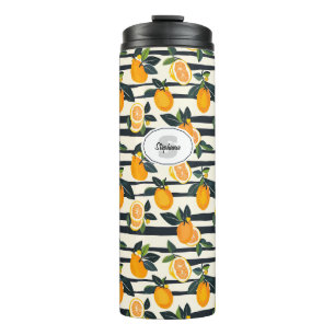 Vibrant Citrus Fruit Pattern with Green Leaves (5) Thermal Tumbler