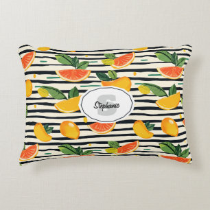 Vibrant Citrus Fruit Pattern with Green Leaves (6) Accent Pillow